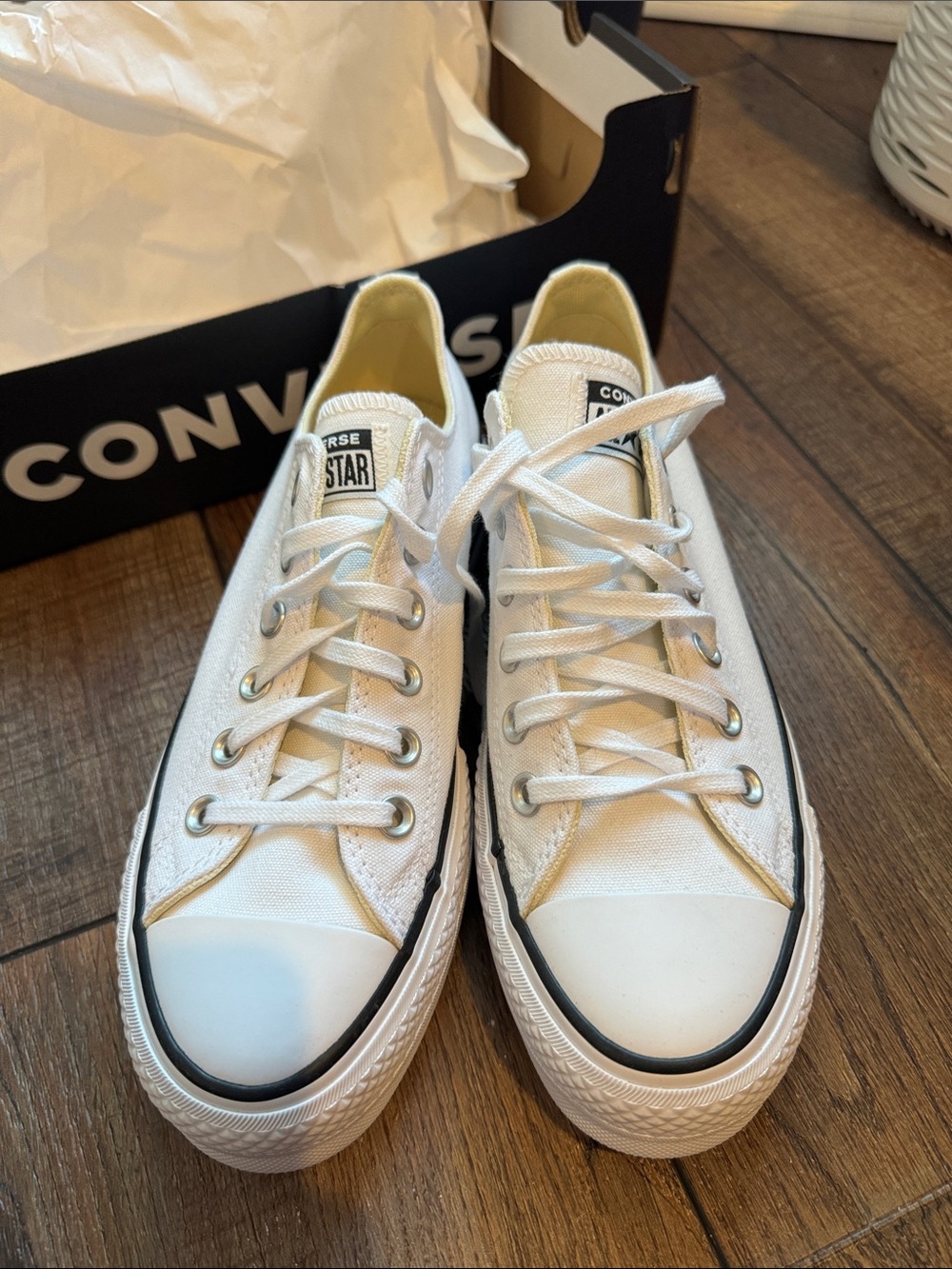 Converse White Low-Top Platform Canvas Sneakers - Picture 8 of 9